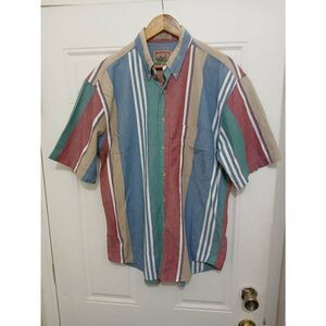 Vintage adirondack mens medium green tan shirt brush Washed South Western
